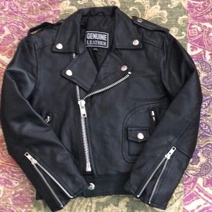 Boys Black Leather Moto Jacket